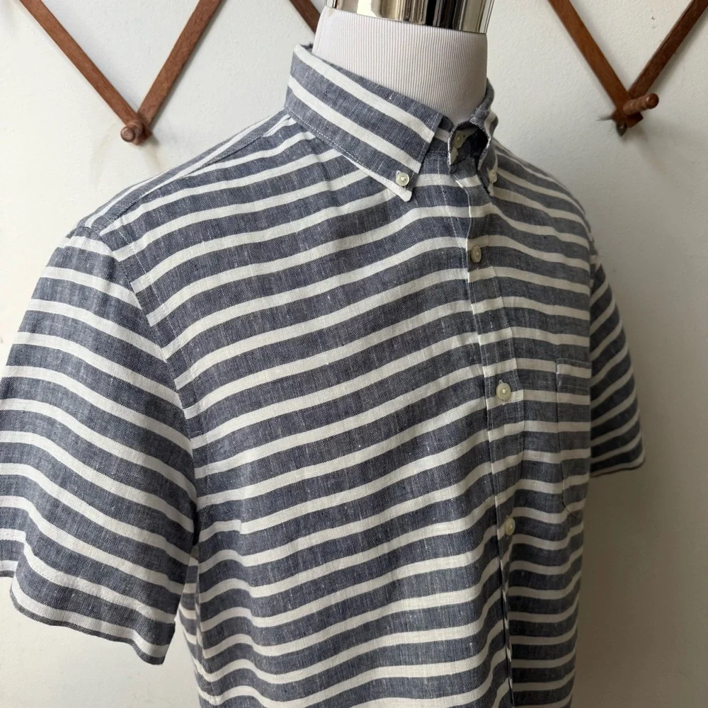 J. Crew Linen Striped Oxford Button Down Shirt